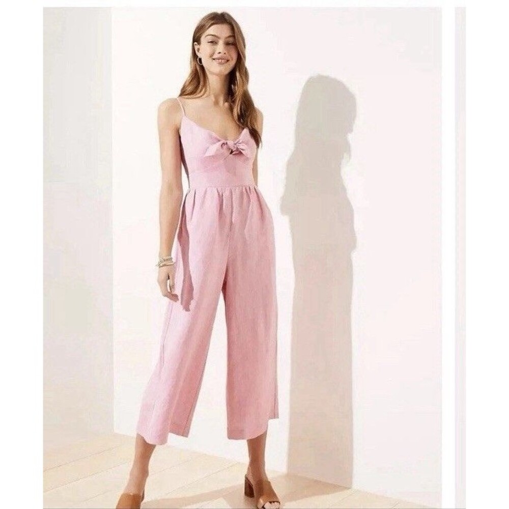 LOFT Pink Tie-Front Wide-Leg Jumpsuit